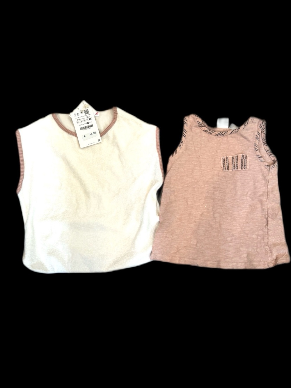 Zara Girls Sleeveless Tank Tops in White and Dusty Pink